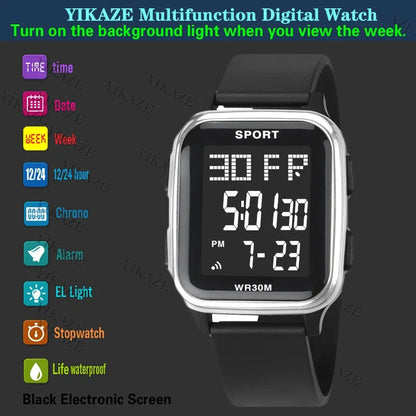 YIKAZE Sports Watch for Men Waterproof Multifunction Electronic Watch Ultra-thin Men's LED Digital Wristwatch for Man Student Techelectronicx