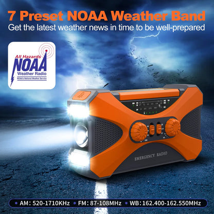 10000mAh Multifunctional Radio Hand Crank Solar USB Charging FM AM WB NOAA Weather Radio Emergency LED Flashlight Torch Power Techelectronicx