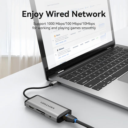 Vention USB C HUB Type C to USB 3.0 Dock Station USB C HDMI RJ45 4K for MacBook Pro Air Accessories Type C 3.1 Splitter USB HUB TechElect