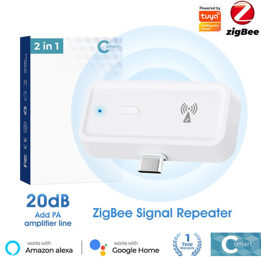 ZigBee Signal Repeater Works with ZigBee Gateway Hub Type C Signal Booster Work for Alexa Google Home Wireless Extender Repeater Techelectronicx