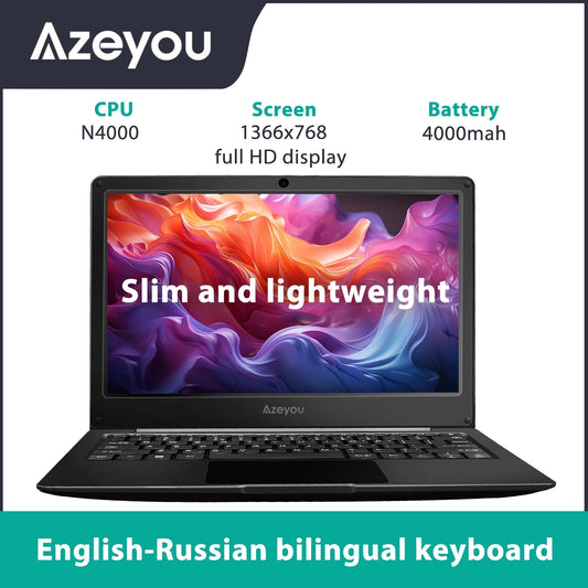 11.6 Inch Laptop, OS 11 Pro System Laptops, Slim and Lightweight Notebook HD Display, Russian- English Keyboard,Type_C 4000mAh Techelectronicx