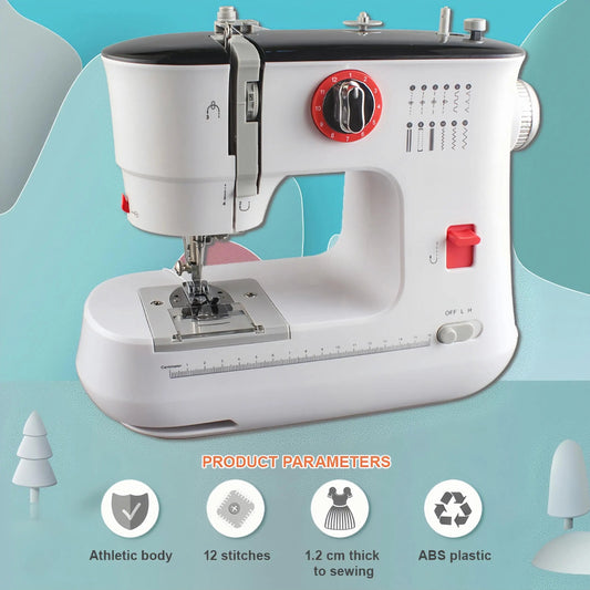 12 Stitches Electric Sewing Machine Mini Double Thread Sewing Machine with Foot Pedal High Quality US Plug TechElect