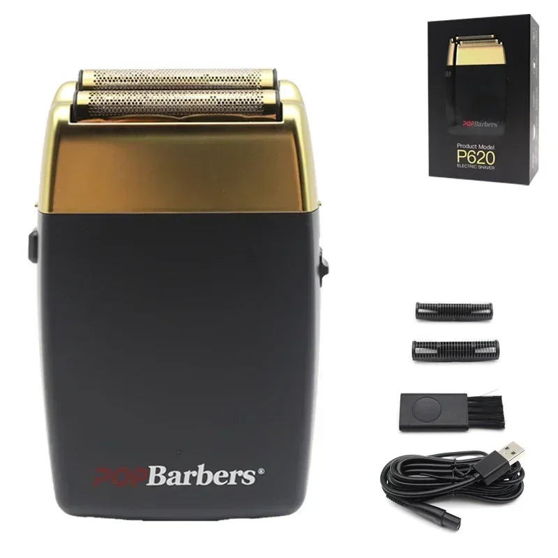 11000 RPM POP Barbers P620 Professional Electric Men's Beard Trimmer Double Foil Shaver Electric Shaver USB Hair Cutting Machine Techelectronicx