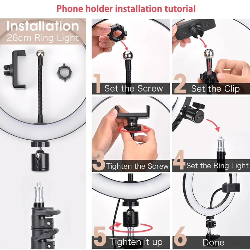 10 Inch LED Ring Light Photographic Selfie Ring Lighting with Phone Holder for Tiktok Youtube Makeup Video Live Studio Ring Lamp Techelectronicx