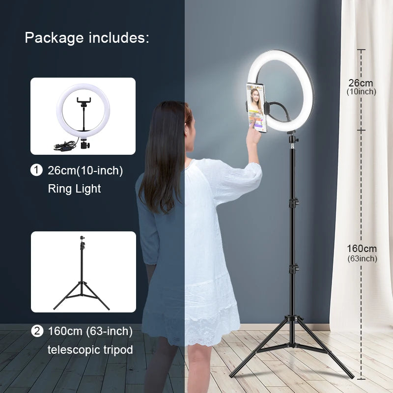 10inch Selfie Ring Light with Optional Tripod, Photography Fill Light Led Ring Lamp Ringlight for Video Recording Live Broadcast TechElect