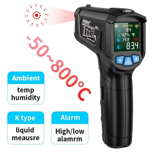 -50 to 800 Degree Mestek Digital Infrared Thermometer Laser Temperature Meter Non-contact Pyrometer Hygrometer IR Thermometer Techelectronicx