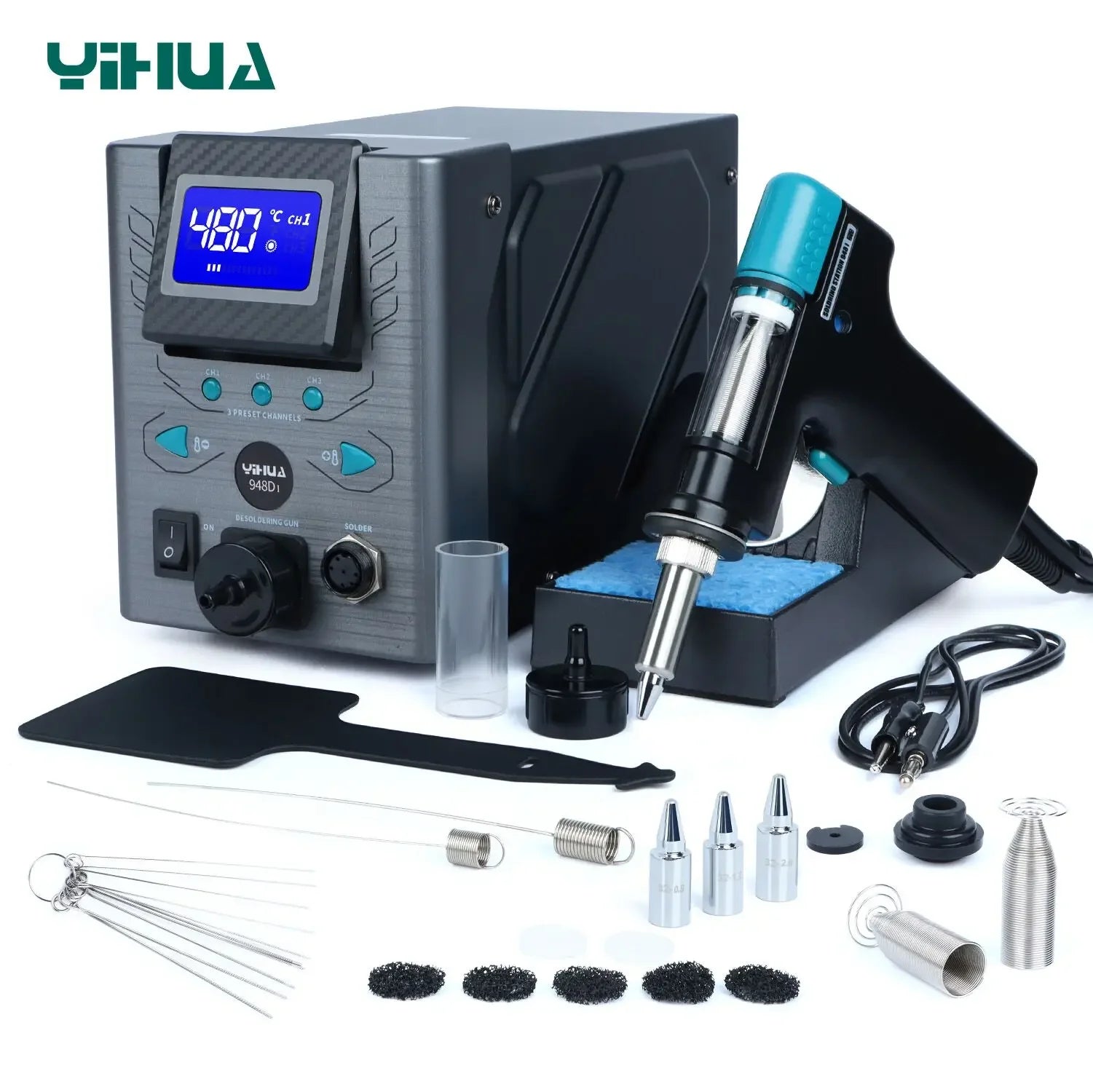 YIHUA 948D-I 110W Desoldering Station vacuum pump Suction Tin Gun Hot Air Gun welding sucker LCD Electric Soldering Iron Station TechElect