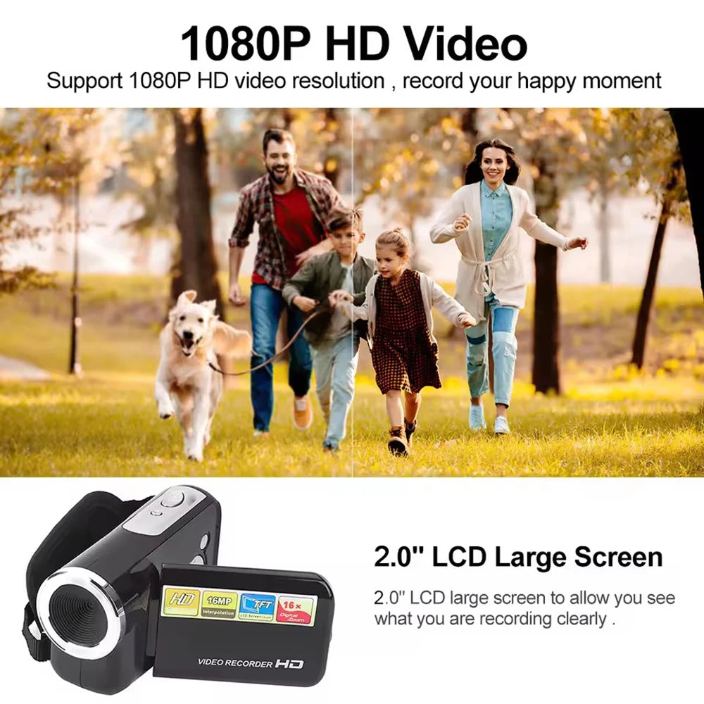 1080P Digital Camera 2 Inch Rotatable Screen Camera 16MP Vlog Camcorder Video Recorder 16x Zoom DV Video Camera with USB Cable - TechElect