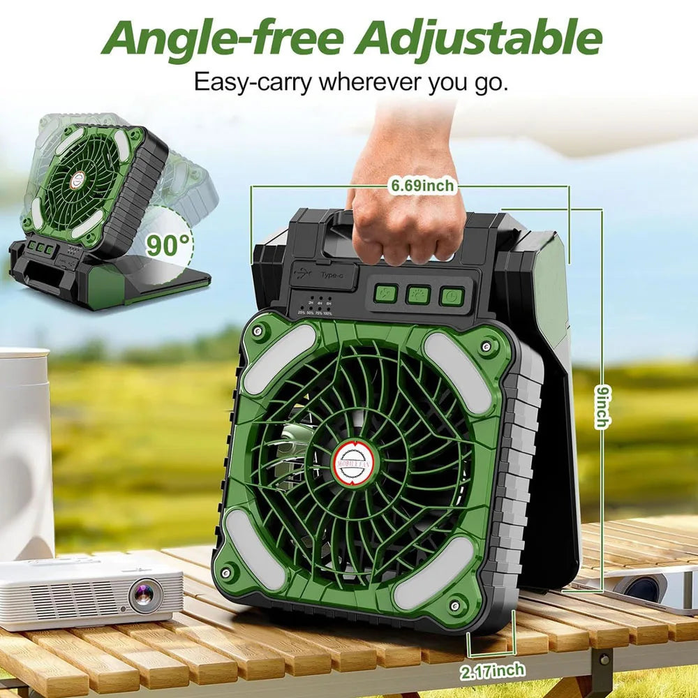10000mAh Solar Powered Portable Camping LED Lantern With Fan 4 Speeds Powerful Wind Rechargeable Battery Operated 90° Folding Techelectronicx
