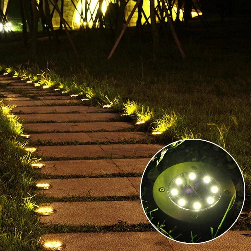 1/4Pack Solar Lights Outdoor 8 LEDs Disk Underground Lamp Spotlight Buried Solar Light for Home Garden Lawn Yard Decoration Techelectronicx