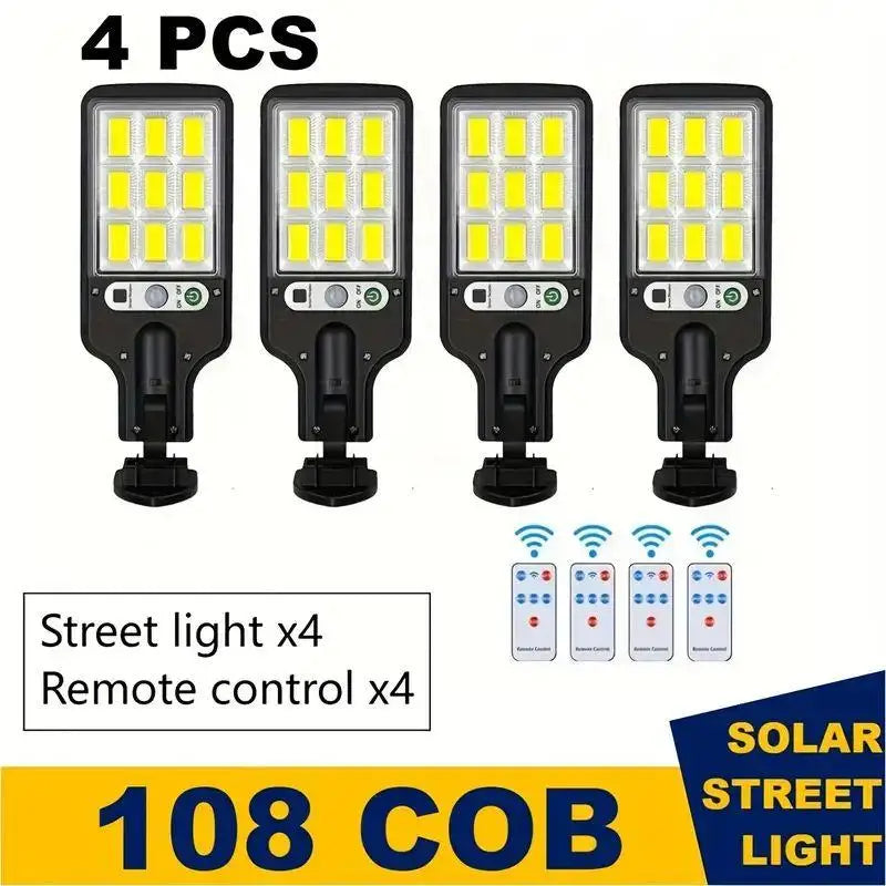 1/2/4-Pack Solar Street Lights, 108 COB LED Outdoor Wall Lights with Remote Control and Motion Sensor, Adjustable 3 Modes, Suita Techelectronicx