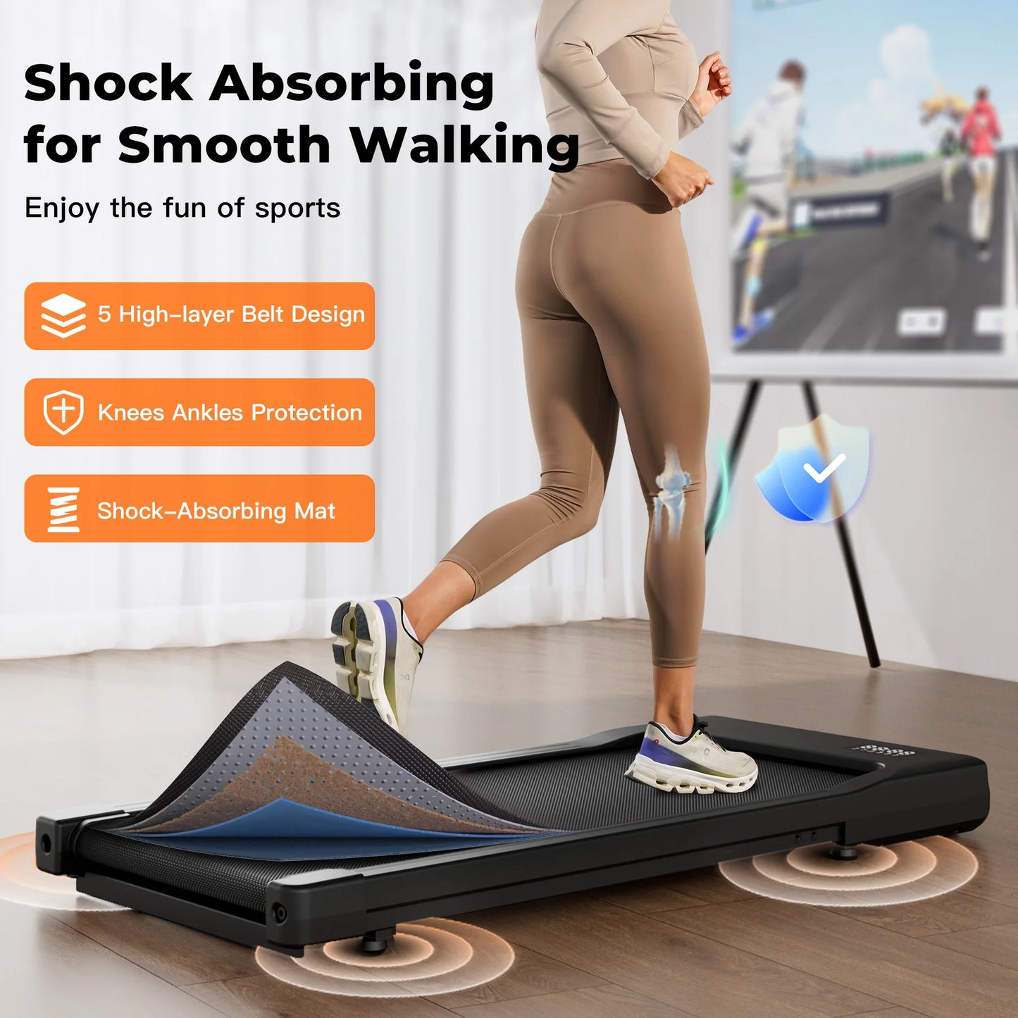 Walking Pad Under Desk Treadmill 2 in 1 Portable Treadmill with Remote Control LED Display 2.5HP Walkingpad for Home&Office TechElect