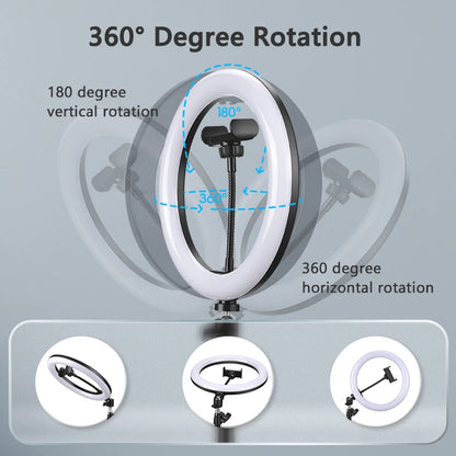 10inch Selfie Ring Light with Optional Tripod, Photography Fill Light Led Ring Lamp Ringlight for Video Recording Live Broadcast TechElect