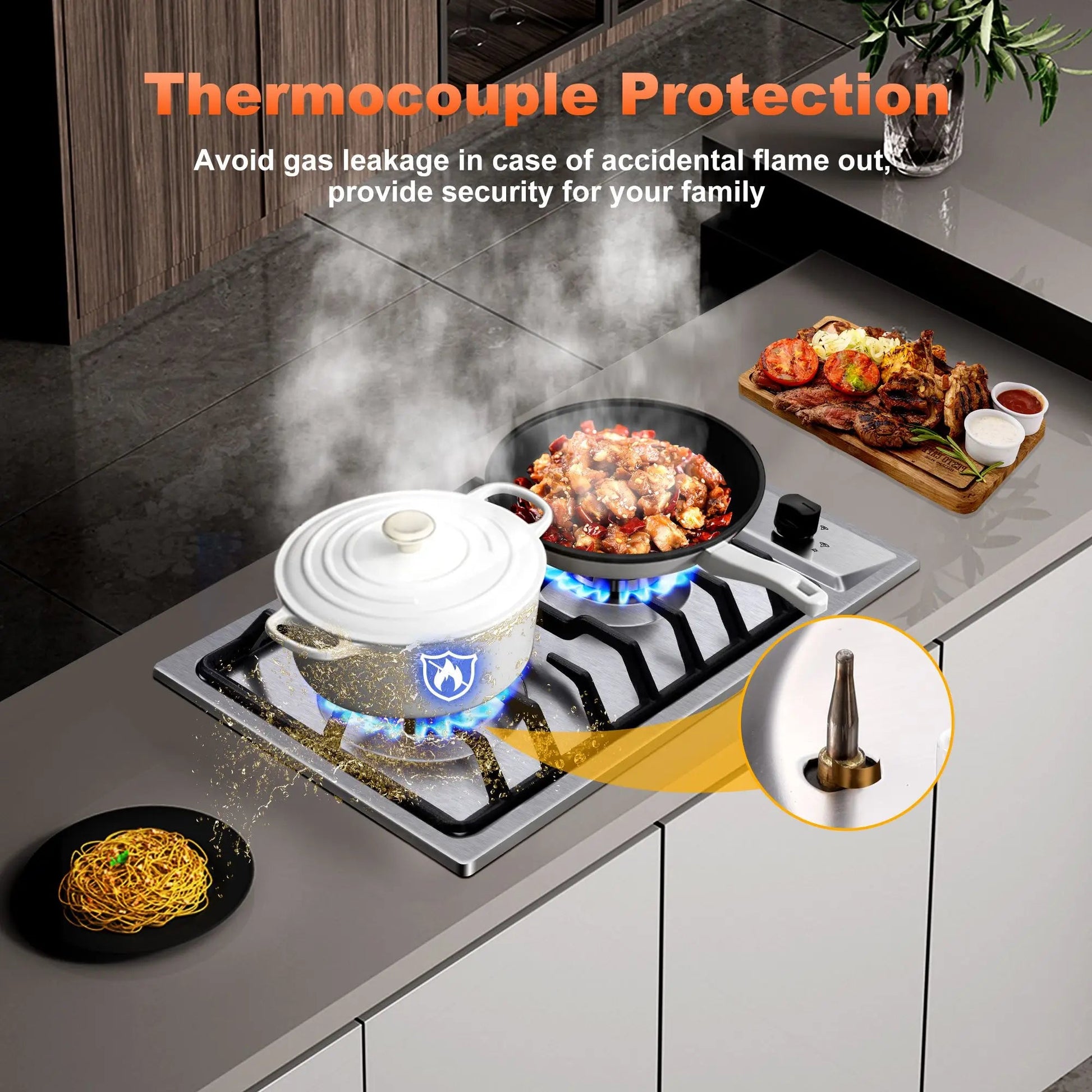 12 Inch 2-Burner Dual Fuel NG/LPG Gas Stove | Built-in for RV, Camping & Kitchen | Thermocouple Protection | Stainless Steel Techelectronicx
