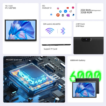 10 inch Android 14 Tablet, RK3326S 4-Core 4GB (2GB+2GB Expansion)RAM 32GB ROM, 10.1 Inch Tablet, TechElect