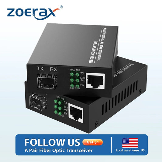 ZoeRax A Pair of SFP Fiber to RJ45 Ethernet Media Converter Gigabit Fiber Optic Transceiver(Not included Module） Techelectronicx