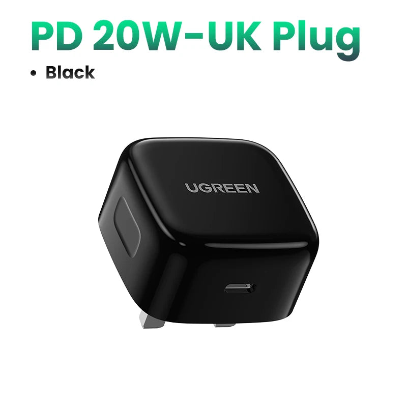 【UK Plug】UGREEN Quick Charge 4.0 3.0 QC PD Charger 20W USB Type C Fast Charger for iPhone 15 14 13 Pro Xiaomi Phone PD Charger Techelectronicx