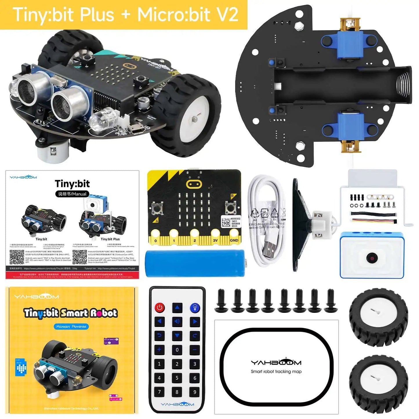 Yahboom Tiny:bit Plus Microbit Robot Car With ESP32 WiFi Camera Module Support APP FPV Control Programmable Toy Kids Coding TechElect