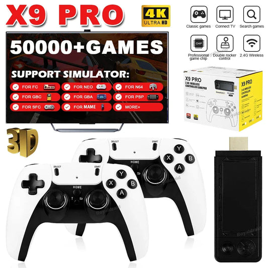 128G 256G X9 PRO GameStick 4KHD TV Video Game Consol 3D Games For PSP/PS1/N64/NDS 40+Simulators Retro Games Dual 2.4G Controller Techelectronicx
