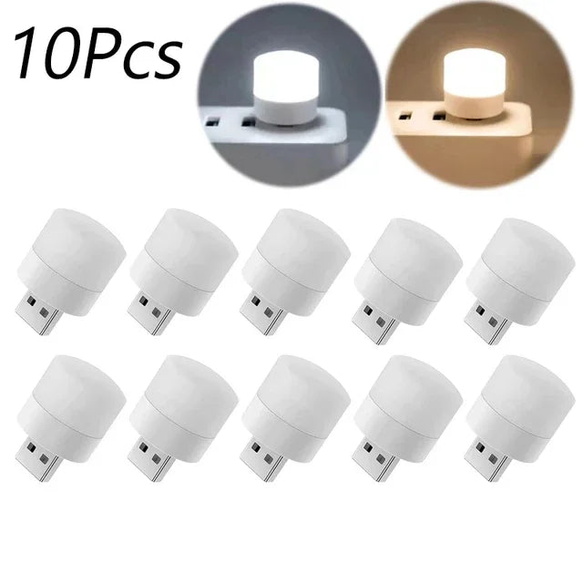 10Pcs Mini USB Night Light Warm White Eye Protection Book Reading Light USB Plug Computer Mobile Power Charging LED Night Lamp Techelectronicx