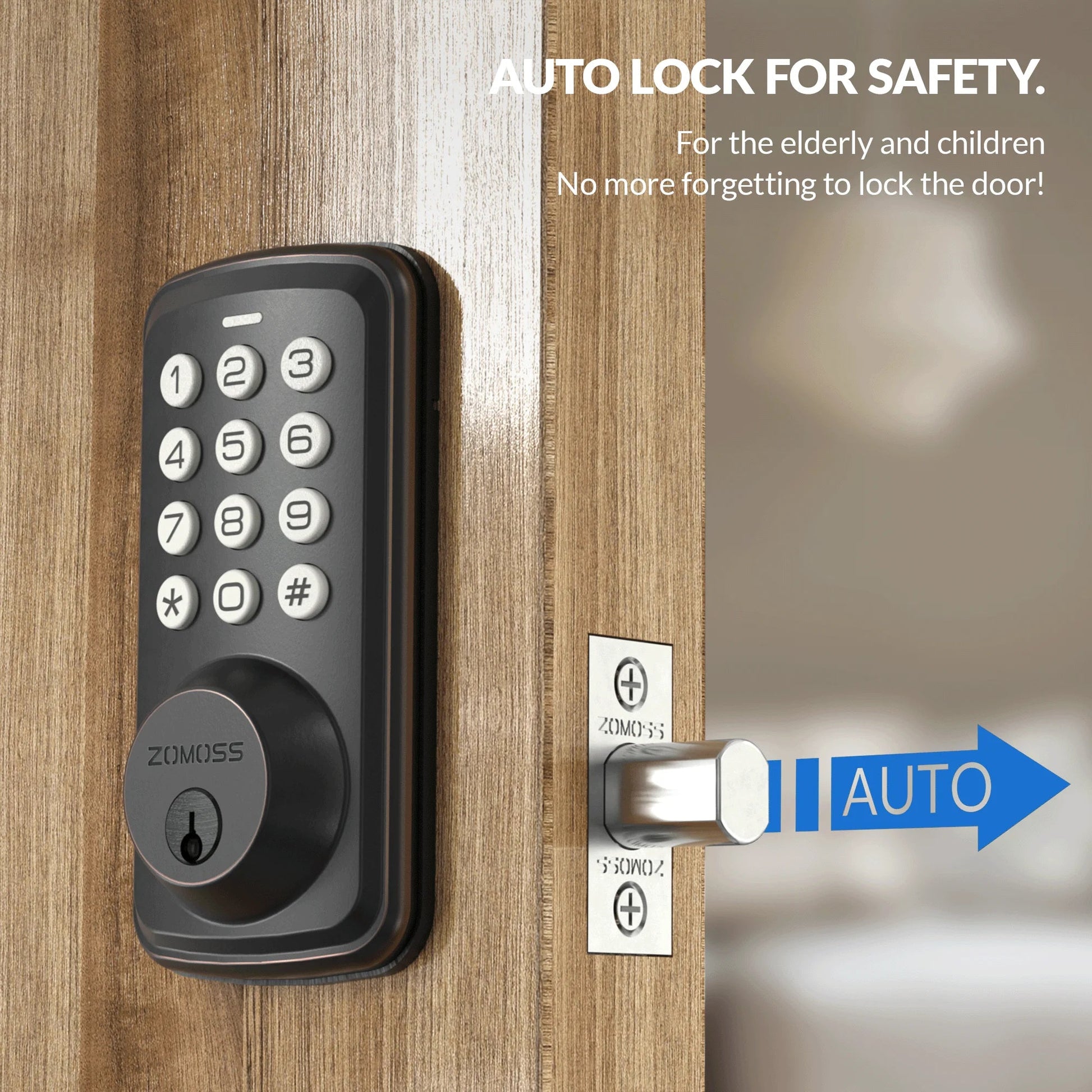 ZOMOSS Smart Keypad Door Lock,Digital Code Keyless Entry With Anti-Peeking Password, Auto Lock, And Easy Installation Techelectronicx