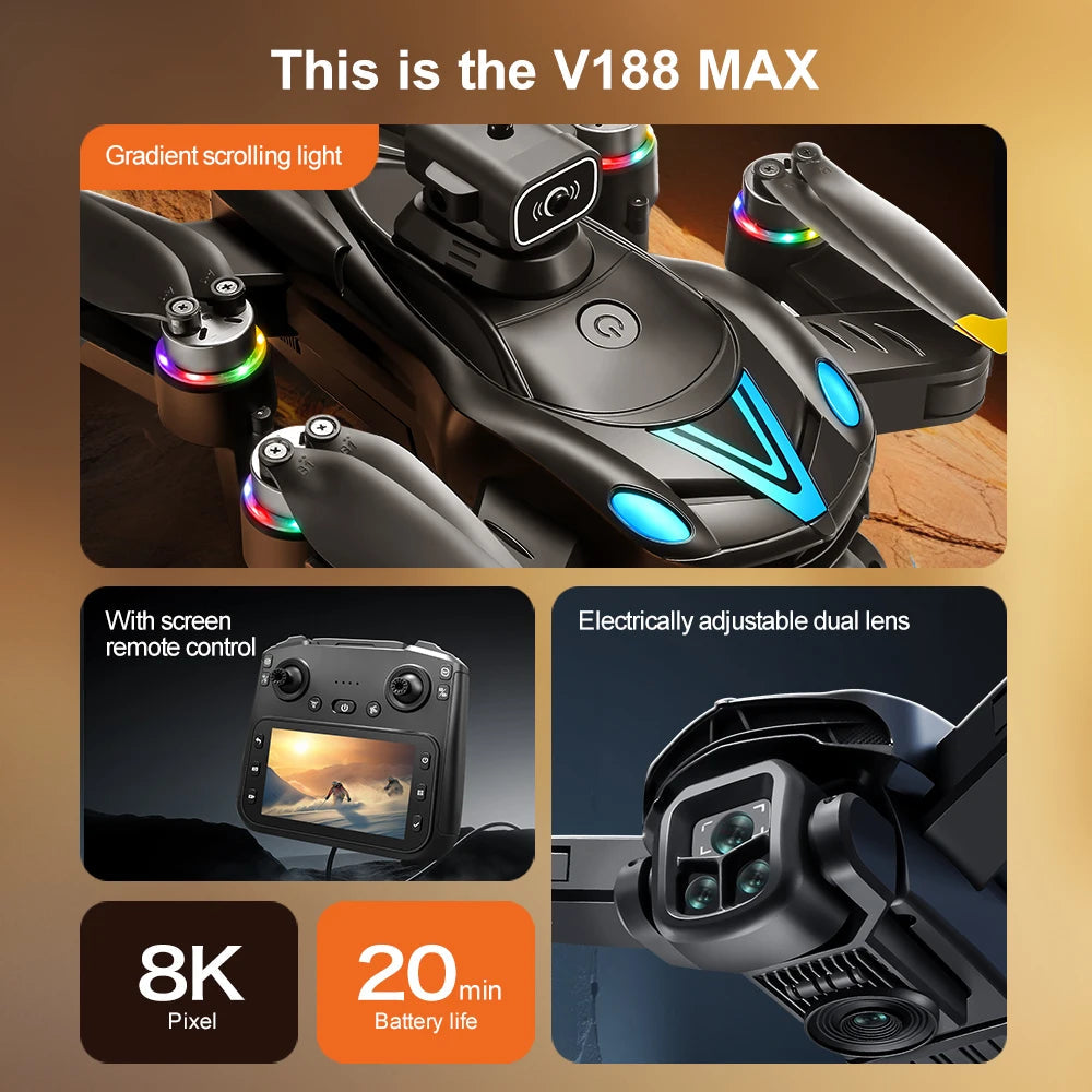 Xiaomi Mijia V188 MAX Drone Professional HD 8K Dual Camera Optical Flow Brushless RC Quadcopter Foldable Aerial Photography toy Techelectronicx