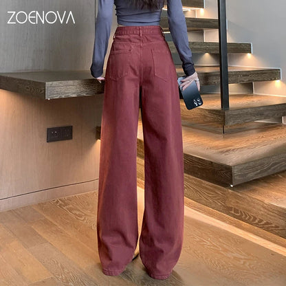 ZOENOVA Women's Streetwear Casual Baggy Jeans Korean Version Spring Fashion High Waist Wide Leg Pants Lady Work Denim Trousers Techtronicx