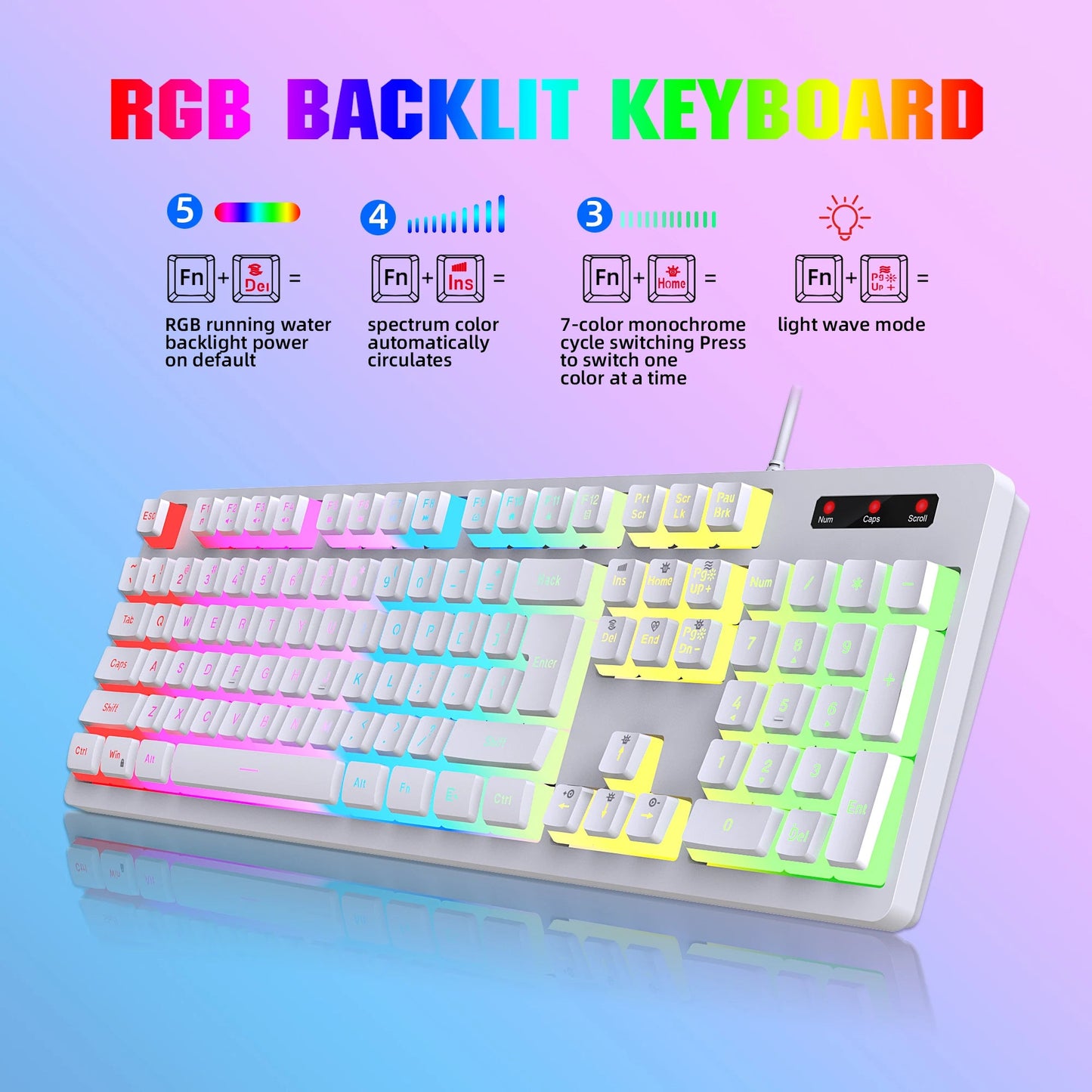 104 Keys RGB Backlit Game Keyboard Mouse Combos RGB Pudding Keyboard Cool Glowing Gaming Mouse for Home Office Gamer Techelectronicx