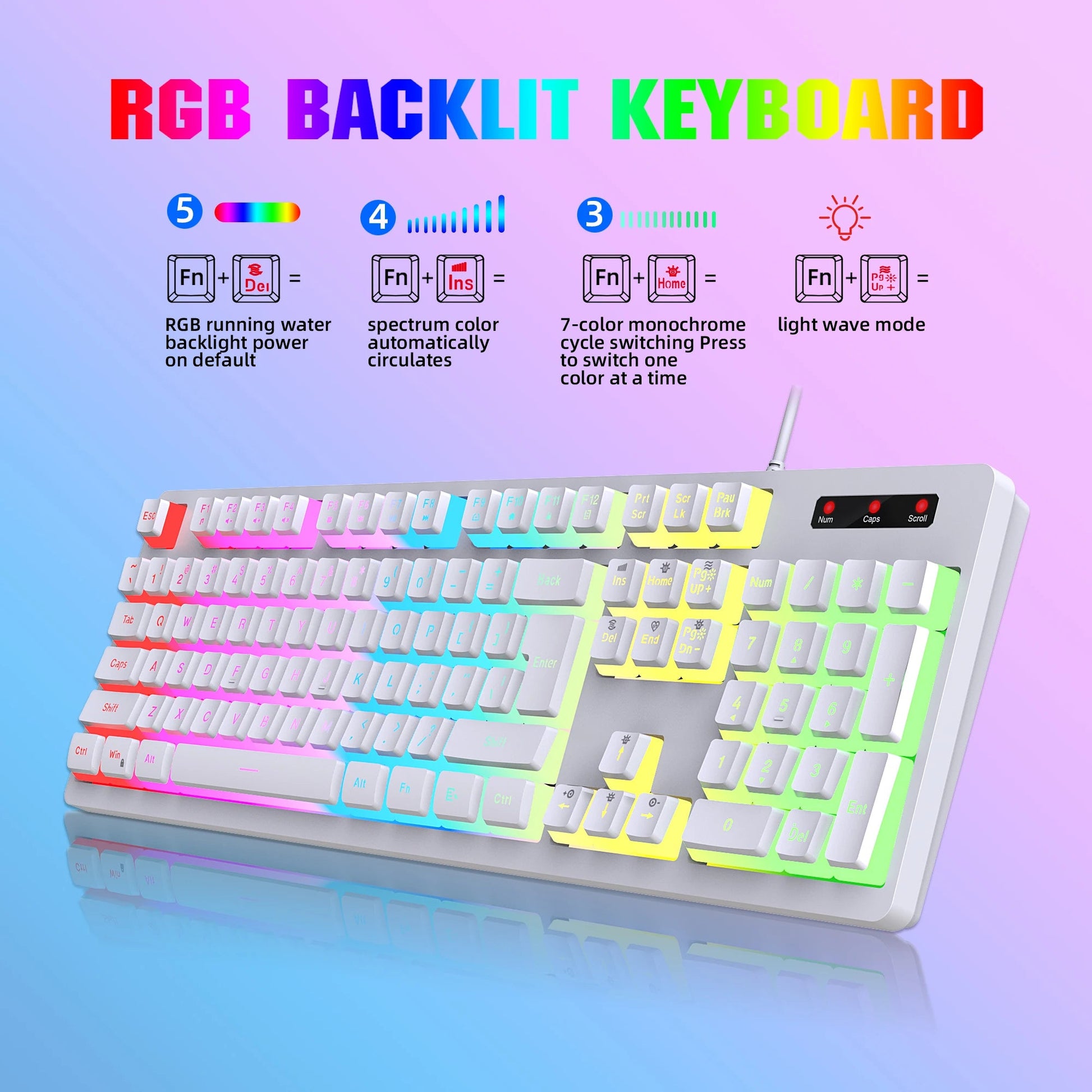 104 Keys RGB Backlit Game Keyboard Mouse Combos RGB Pudding Keyboard Cool Glowing Gaming Mouse for Home Office Gamer Techelectronicx
