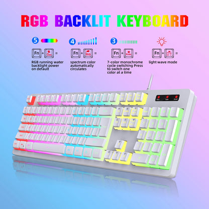 104 Keys RGB Backlit Game Keyboard Mouse Combos RGB Pudding Keyboard Cool Glowing Gaming Mouse for Home Office Gamer Techelectronicx