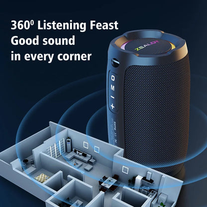 ZEALOT-S49 Portable bluetooth speaker 360°Stereo Sound 20W IPX6 waterproof wireless bluetooth   5.0 Excellent Bass Performace Techelectronicx