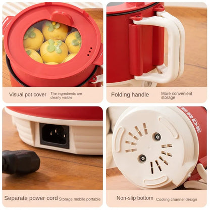 110V 220V Electric Folding Pot Portable Non-stick Electric Cooking Pot Home Hot Pot Multi Cooker Household Rice Cooker 1.5L Techelectronicx