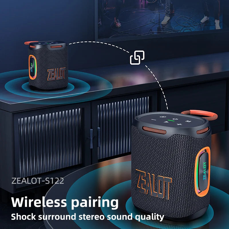 Zealot-S122 Bluetooth Speaker BT5.3 Wireless IPX6 Waterproof Shower Speaker,25W HiFi Stereo Sound,TWS Pairing,20H Music Playtime Techelectronicx