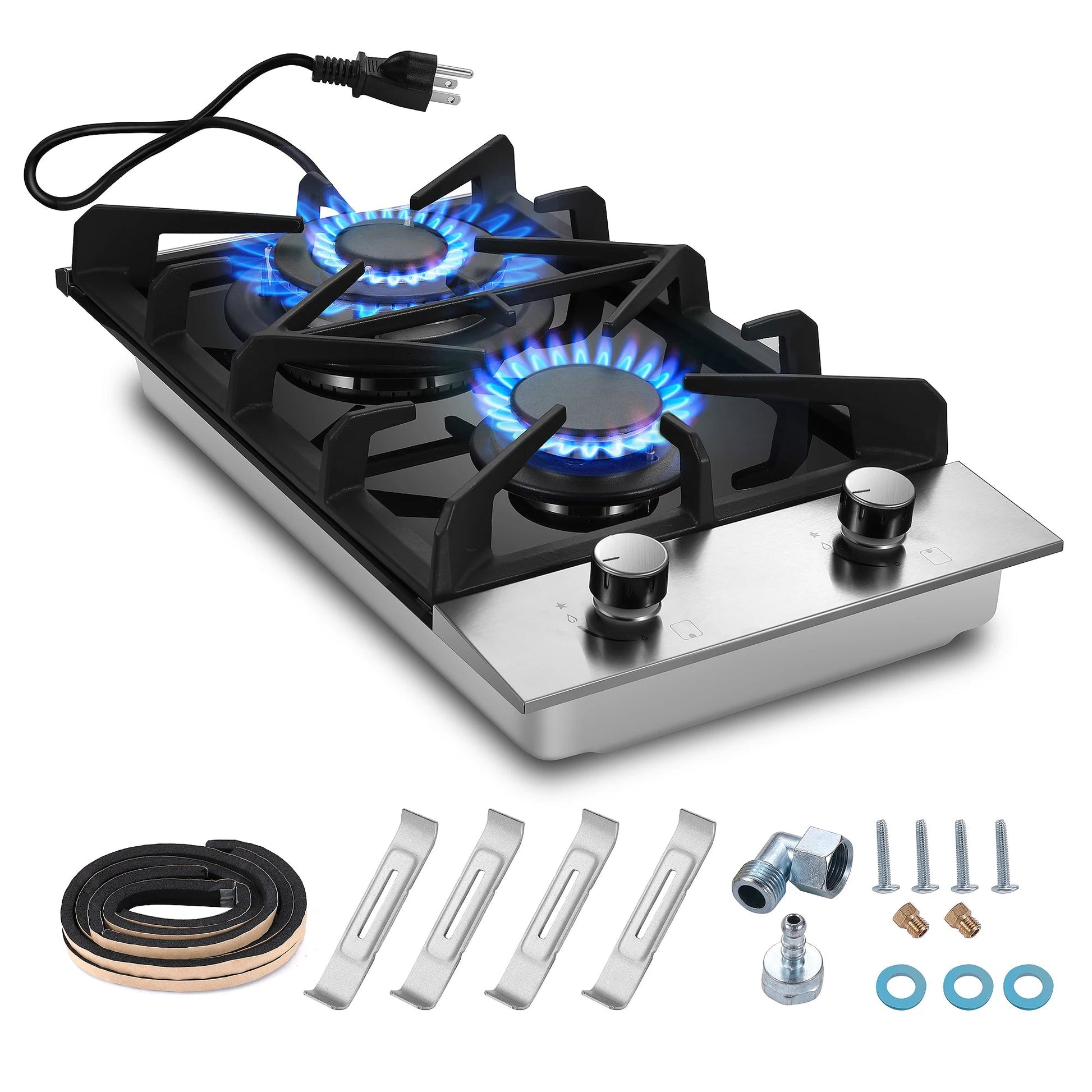 12 Inch 2-Burner Dual Fuel LPG/NG Gas Stove | Built-in for RV Outdoor & Apartment | Thermocouple Protection Tempered Black Glass Techelectronicx