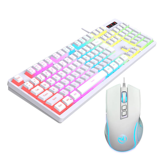 104 Keys RGB Backlit Game Keyboard Mouse Combos RGB Pudding Keyboard Cool Glowing Gaming Mouse for Home Office Gamer Techelectronicx