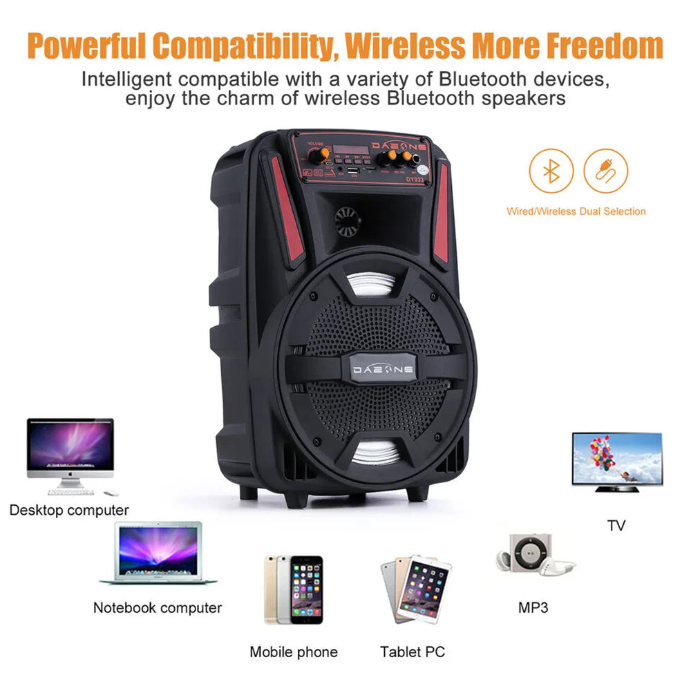 1000W Portable Bluetooth Speaker 8" Subwoofer Heavy Bass Sound System Party With Remote and Mic Led Light DJ karaoke Speaker Techelectronicx