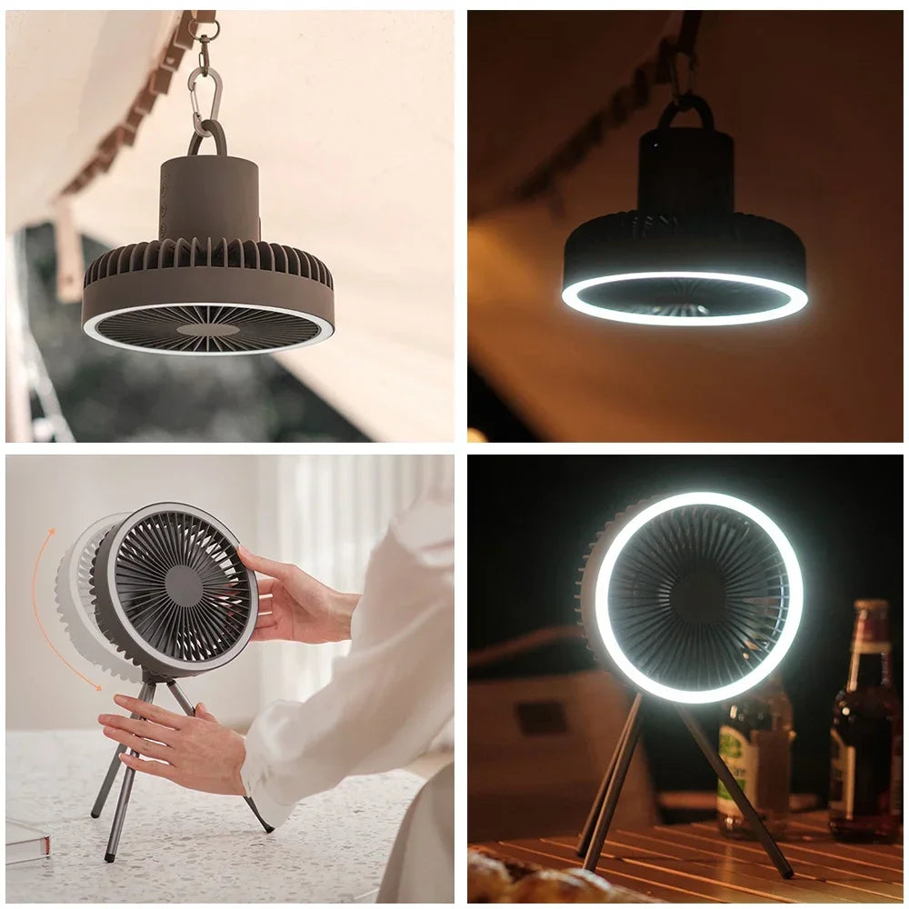 10000mAh Portable Fan Home Outdoor Camping Fan LED Lighting Tripod Stand Desktop with Power Bank Wireless Ceiling Electric Fan Techelectronicx