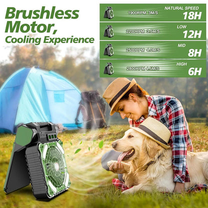 10000mAh Solar Powered Portable Camping LED Lantern With Fan 4 Speeds Powerful Wind Rechargeable Battery Operated 90° Folding Techelectronicx