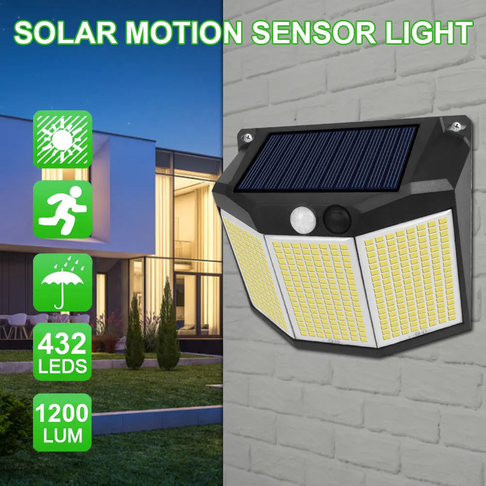 1/2PCS Solar Street Light 432 LED Reflector 3 Lighting Modes Waterproof Solar Powered Motion Sensor Wall Lamp for Garden Patio Techelectronicx