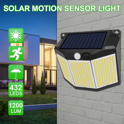 1/2PCS Solar Street Light 432 LED Reflector 3 Lighting Modes Waterproof Solar Powered Motion Sensor Wall Lamp for Garden Patio Techelectronicx