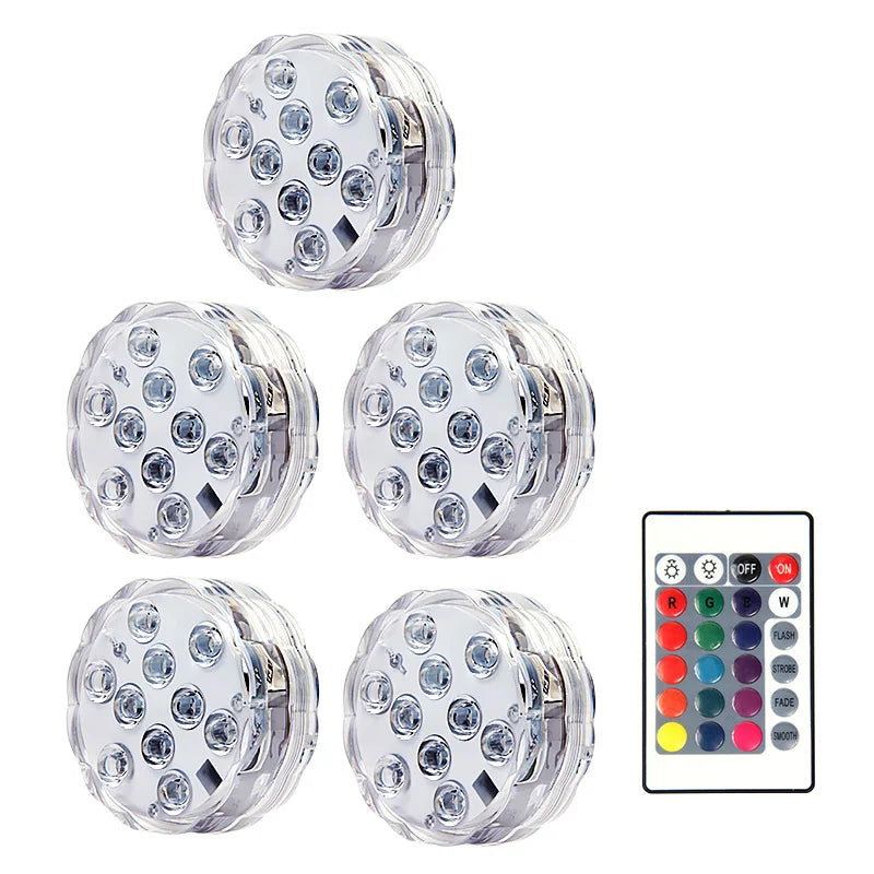 10leds RGB Led Submersible Light Underwater Night Lamp Battery Operated Garden Swimming Pool Light for Wedding Party Vase Bowl Techelectronicx