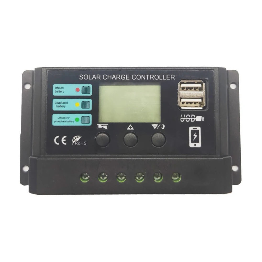 10A/20A/30A Intelligent Regulator Dual USB Port 12V 24V Solar Charge Regulator PWM Adjustable for Lithium Iron Phosphate Battery TechElect