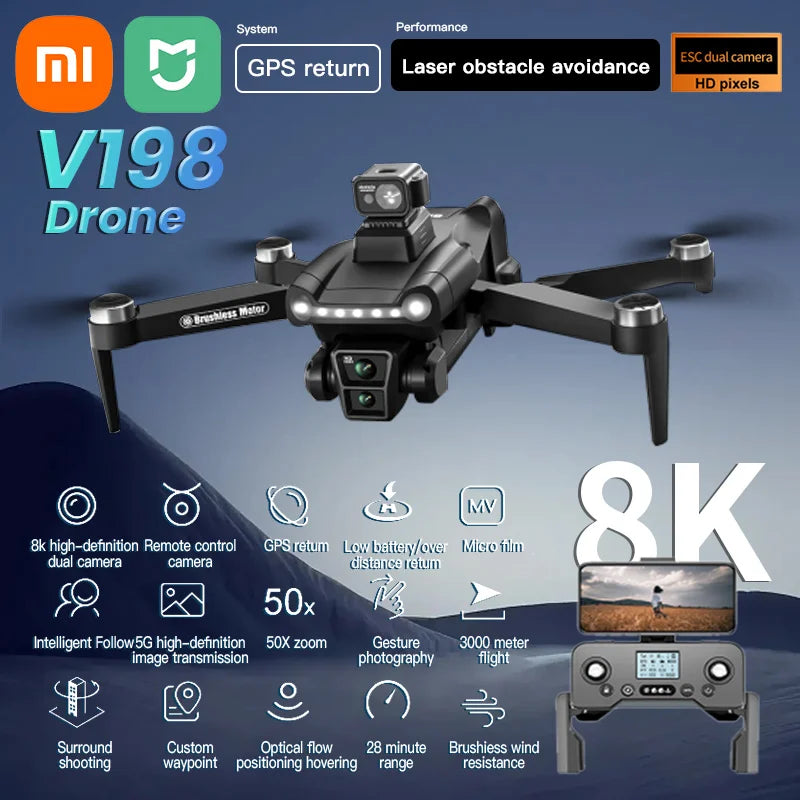 Xiaomi Mijia V198GPS Drone 4K Profesional FPV Brushless Laser obstacle avoidance Aerial Optical Foldable Quadcopter Mini 8K Dron Techelectronicx