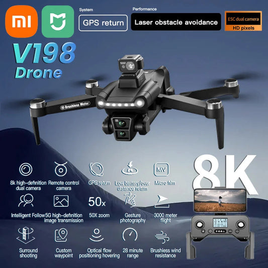 Xiaomi Mijia V198GPS Drone 4K Profesional FPV Brushless Laser obstacle avoidance Aerial Optical Foldable Quadcopter Mini 8K Dron Techelectronicx