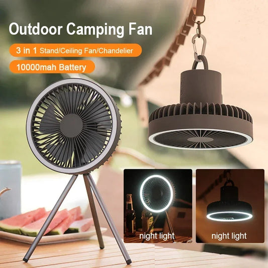 10000mAh Portable Fan Home Outdoor Camping Fan LED Lighting Tripod Stand Desktop with Power Bank Wireless Ceiling Electric Fan Techelectronicx