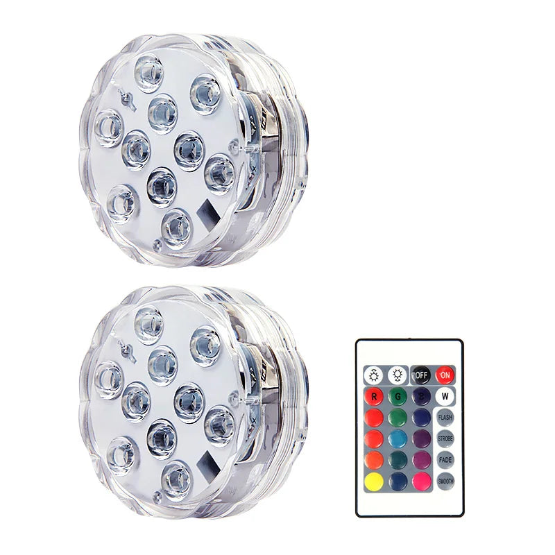 10leds RGB Led Submersible Light Underwater Night Lamp Battery Operated Garden Swimming Pool Light for Wedding Party Vase Bowl Techelectronicx