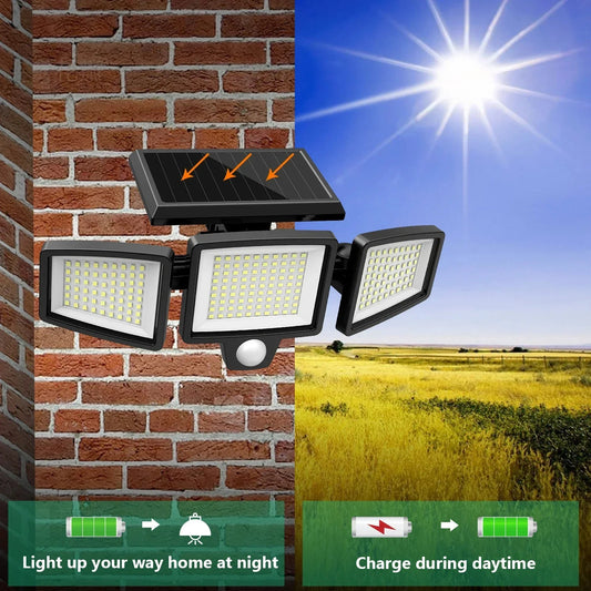 (5/4/3/2/1PCS)IP65Waterproof 3Heads Solar Outdoor Light, 210LED 2500LM Motion Sensor Security Light with Wireless Remote Control Techelectronicx
