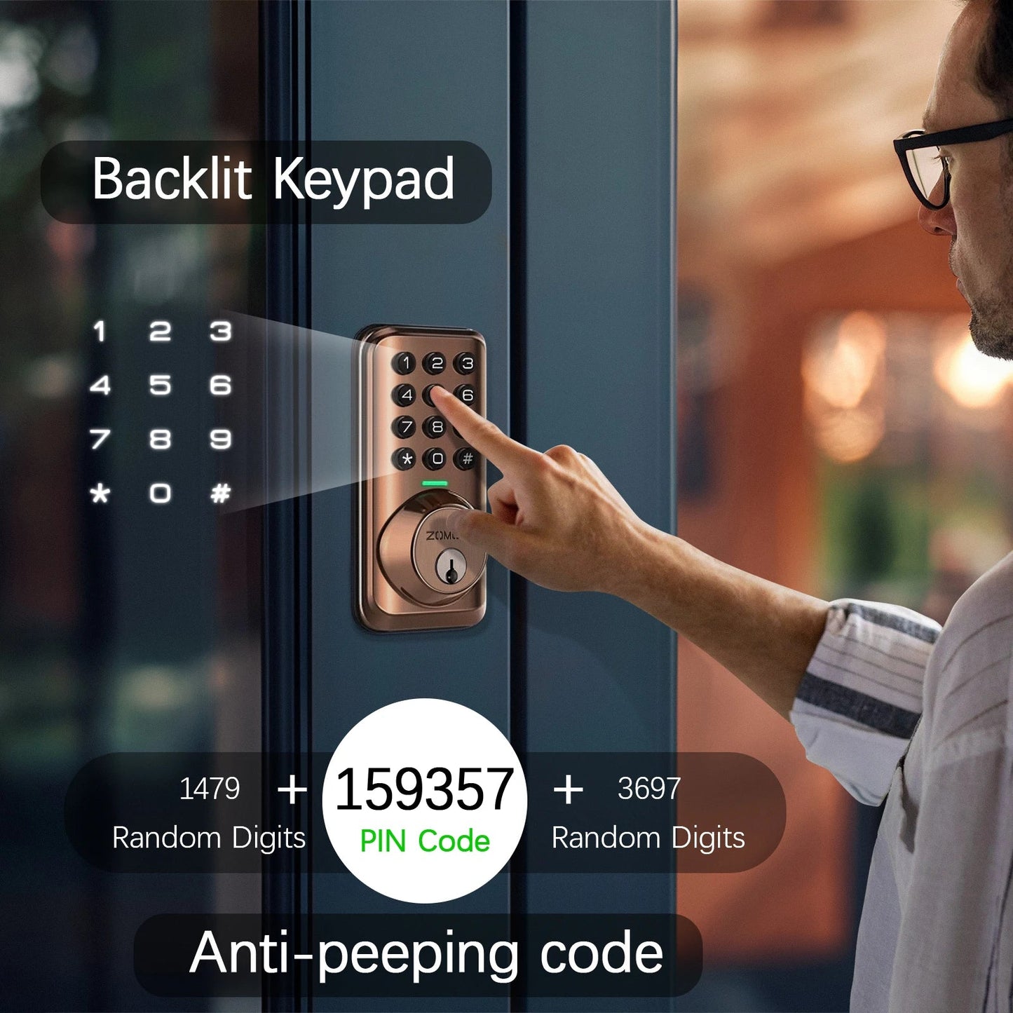 ZOMOSS Keypad Door Lock-Keyless Entry Door Lock-Smart Deadbolt Lock-Anti-Peeking Password-Auto Lock Easy To Install Techelectronicx