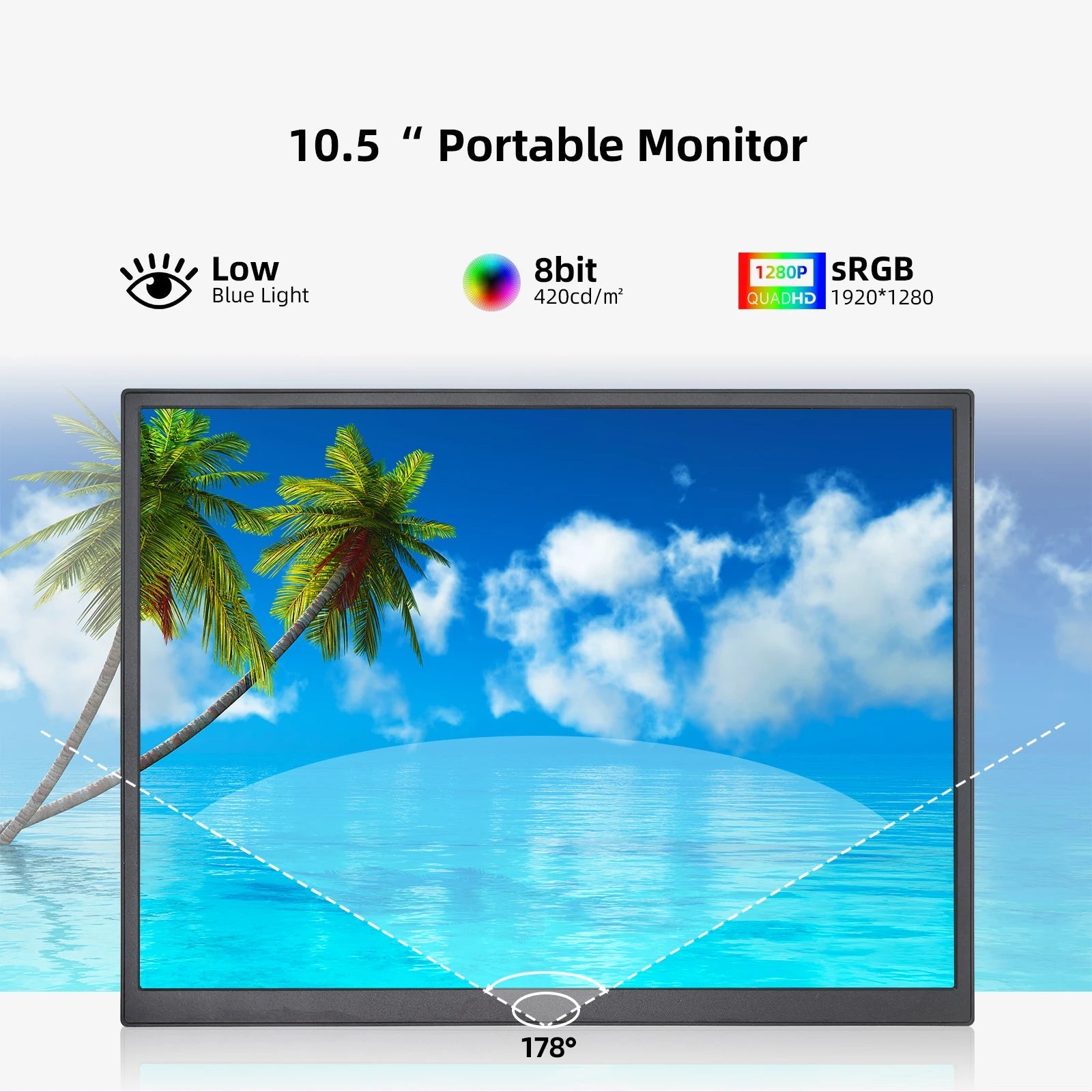 ZSUS 10.5-Inch Portable Monitor 1280P 100%sRGB 15:10 Low Blue Light For XBox PS4 / 5 Switch Cell Phone PC Loptop Extension Techelectronicx