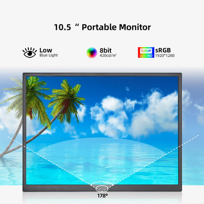 ZSUS 10.5-Inch Portable Monitor 1280P 100%sRGB 15:10 Low Blue Light For XBox PS4 / 5 Switch Cell Phone PC Loptop Extension Techelectronicx